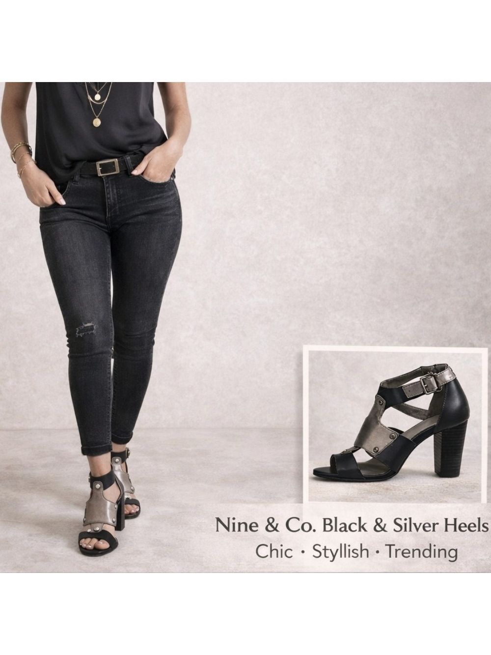 Nine & Co. Black and Silver Heels       C2s1-45